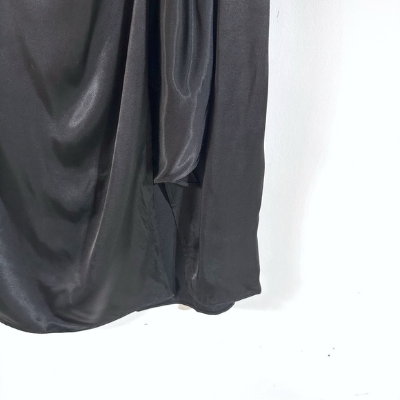 Piombo Silky Satin Faux Wrap Midi Skirt Ruching Front Slit In Black Sz 8 NWT - Picture 2 of 8